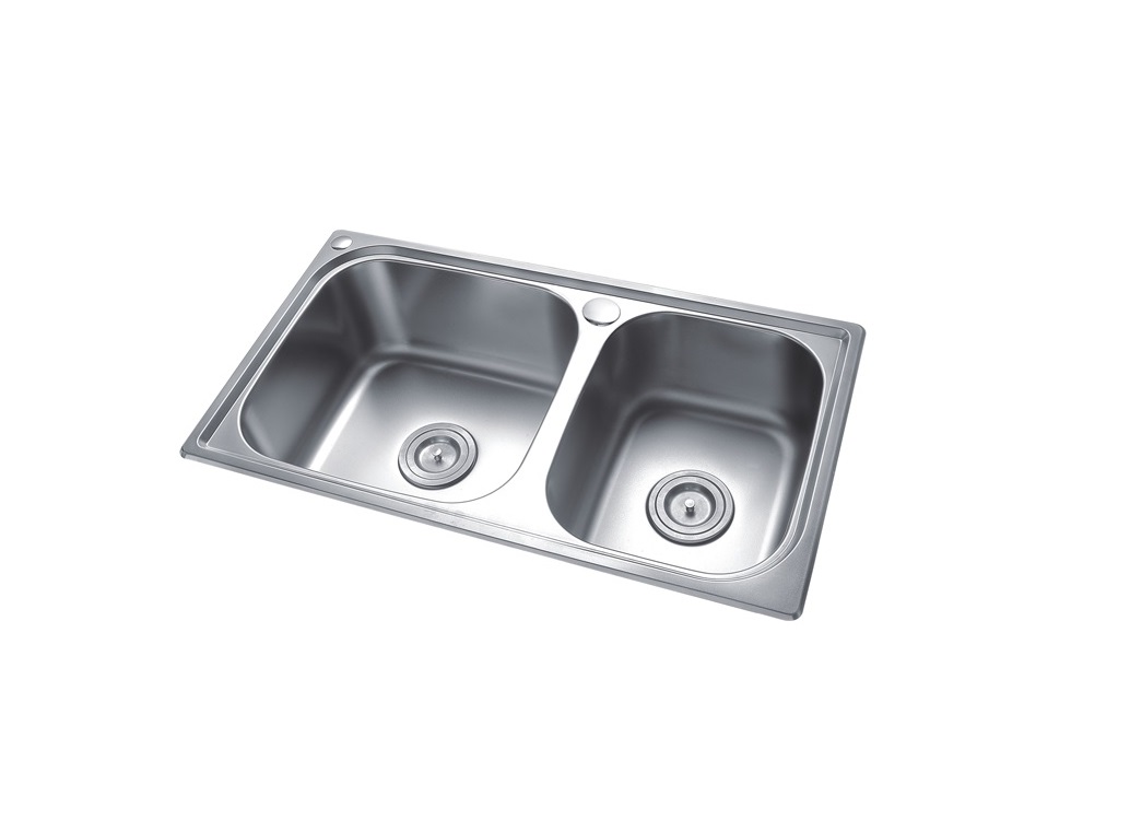 双槽带溢水不锈钢厨盆CS11109水暖卫浴